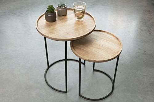 LIFA-LIVING-Luna-Table-Gigogne-Bois-Table-Gignogne-Scandinave-en-Bois-et-Cadre-en-Metal-Noir-Table-Basse-Ronde-Table-dAppoint-0-0