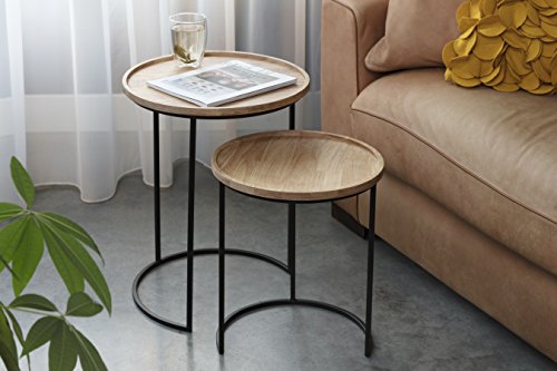 LIFA-LIVING-Luna-Table-Gigogne-Bois-Table-Gignogne-Scandinave-en-Bois-et-Cadre-en-Metal-Noir-Table-Basse-Ronde-Table-dAppoint-0-1