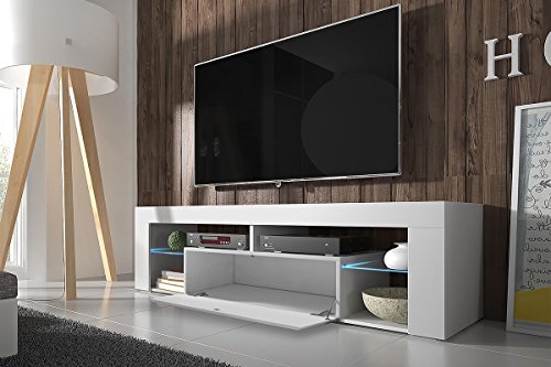 Hestia-Meuble-TV-140-cm-Blanc-Mat-Fronts-Blanc-Brillant-avec-lclairage-LED-0-0