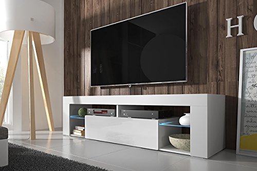 Hestia-Meuble-TV-140-cm-Blanc-Mat-Fronts-Blanc-Brillant-avec-lclairage-LED-0