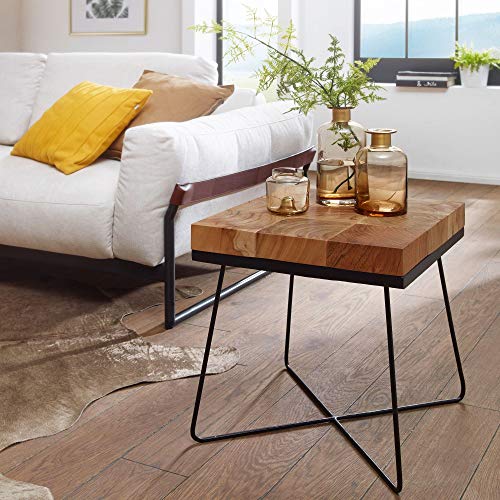 FineBuy-Table-dappoint-Bois-MassifMtal-Acacia-45-x-51-x-45-cm-Table-Basse-Salon-Bout-de-canap-est-Table-de-Salon-Table-en-Bois-carr-0