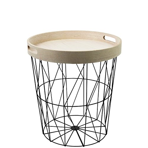 Table-dappoint-ronde--40-cm-x-H-45-cm-panier-mtallique-noir-avec-plateau-de-service-table--plateau-table-basse--panier-de-rangement-0-0