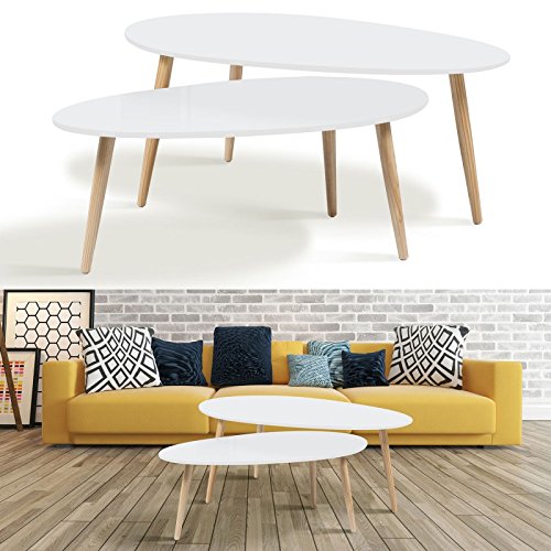 IDMarket-Lot-de-2-Tables-Basses-gigognes-laques-Blanc-scandinave-0-2