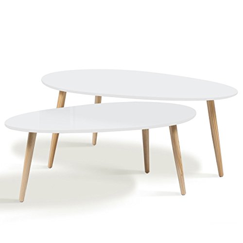 IDMarket-Lot-de-2-Tables-Basses-gigognes-laques-Blanc-scandinave-0