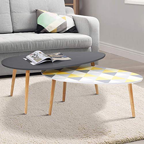IDMarket-Lot-de-2-Tables-Basses-gigognes-laques-Gris-Motifs-Blanc-Jaune-Gris-0-0