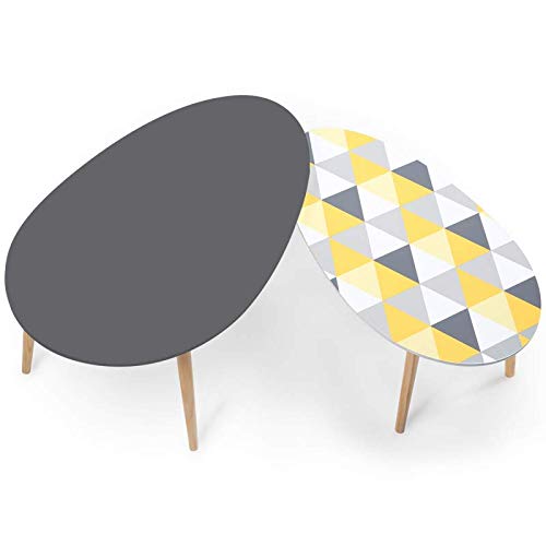 IDMarket-Lot-de-2-Tables-Basses-gigognes-laques-Gris-Motifs-Blanc-Jaune-Gris-0-1