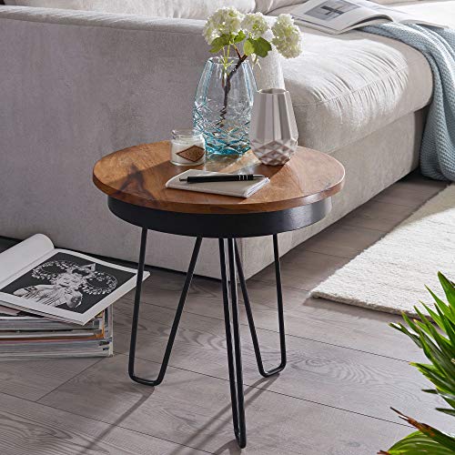 FineBuy-Table-dappoint-Bois-MassifMtal-Sheesham-43-x-45-x-43-cm-Table-Basse-Salon-Bout-de-canap-est-Table-de-Salon-Table-en-Bois-Rond-0-0