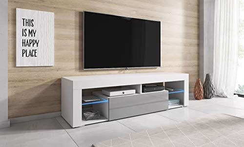 E-com-Titan-Meuble-TV-Bas-avec-LED-BlancGris-140-cm-0-1