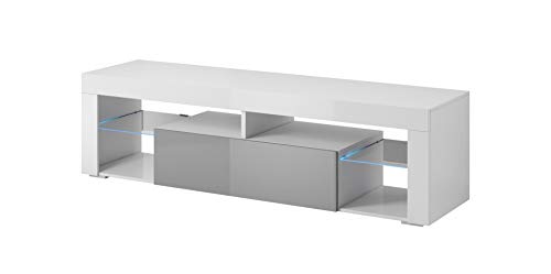E-com-Titan-Meuble-TV-Bas-avec-LED-BlancGris-140-cm-0