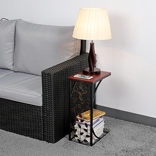 Yaheetech-Lot-de-2-Table-dappoint-Bout-de-Canap-Motif-de-Feuille-Table-Basse--Caf-Design-Table-de-Nuit-Cadre-Mtallique-0-1
