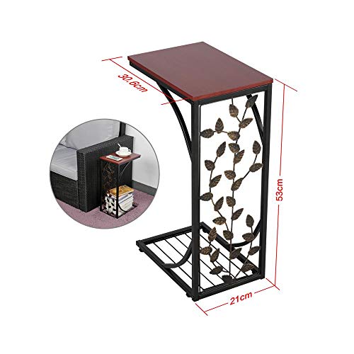Yaheetech-Lot-de-2-Table-dappoint-Bout-de-Canap-Motif-de-Feuille-Table-Basse--Caf-Design-Table-de-Nuit-Cadre-Mtallique-0-2