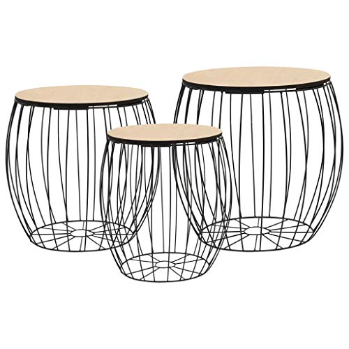 Festnight-Tables-gigognes-Table-Basse-3pcs-Table-de-Salon-Table-Basse-Design-en-Bois-Massif-Noir-en-Fer-0