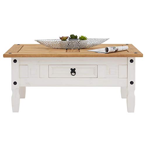 IDIMEX-Table-Basse-de-Salon-Campo-rectangulaire-en-Bois-Style-Mexicain-avec-1-tiroir-en-pin-Massif-lasur-Blanc-et-Brun-0-0