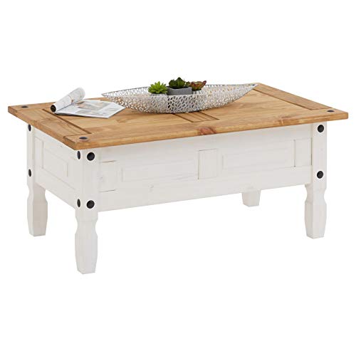 IDIMEX-Table-Basse-de-Salon-Campo-rectangulaire-en-Bois-Style-Mexicain-avec-1-tiroir-en-pin-Massif-lasur-Blanc-et-Brun-0-1