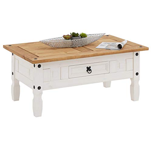 IDIMEX-Table-Basse-de-Salon-Campo-rectangulaire-en-Bois-Style-Mexicain-avec-1-tiroir-en-pin-Massif-lasur-Blanc-et-Brun-0