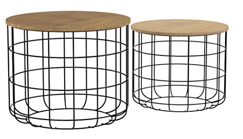 LIFA-LIVING-Basket-Table-Gigogne-Bois-et-Mtal-Table-Basse-Coffre-Noir-Bois-2-Tables-Basses-Gigognes-avec-Couvercle-en-Bois-Tables-dAppoints-Rondes-pour-Salon-0