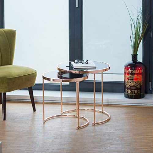 Relaxdays-dappoint-Ronde-Console-Table-Basse-Plateau-Verre-Noir-Lot-de-2-cuivre-Acier-Transparent-51-x-50-x-50-cm-0-0