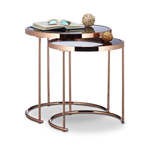 Relaxdays-dappoint-Ronde-Console-Table-Basse-Plateau-Verre-Noir-Lot-de-2-cuivre-Acier-Transparent-51-x-50-x-50-cm-0