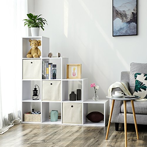 VASAGLE-LBC10WTV1-Tagre-escalier-Meuble-de-rangement-10-Compartiments-pour-bibliothque-salon-chambre-Blanc-0-0