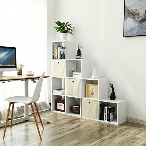VASAGLE-LBC10WTV1-Tagre-escalier-Meuble-de-rangement-10-Compartiments-pour-bibliothque-salon-chambre-Blanc-0-1