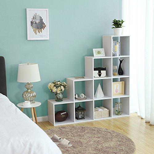 VASAGLE-LBC10WTV1-Tagre-escalier-Meuble-de-rangement-10-Compartiments-pour-bibliothque-salon-chambre-Blanc-0-2