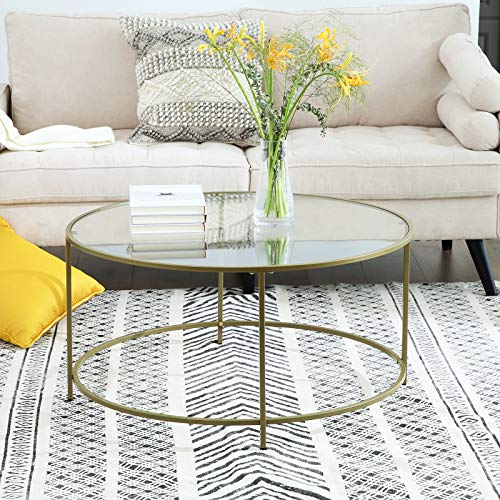 VASAGLE-Table-Basse-Ronde-Plateau-en-Verre-Tremp-Armature-Mtallique-Dore-Table-de-Salon-Bout-de-Canap-Robuste-et-Stable-Dcoratif-Dor-LGT21G-0-0