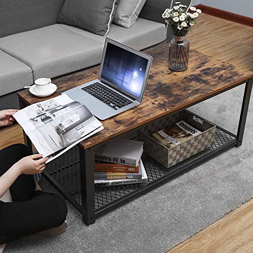 VASAGLE-Table-Basse-Vintage-Table-de-Salon-Bout-de-canap-avec-Grand-Plateau-Pieds-rglables-Protection-du-Plancher-Armature-mtallique-Rigide-Montage-Facile-Aspect-Vieux-Bois-LCT61X-0-0