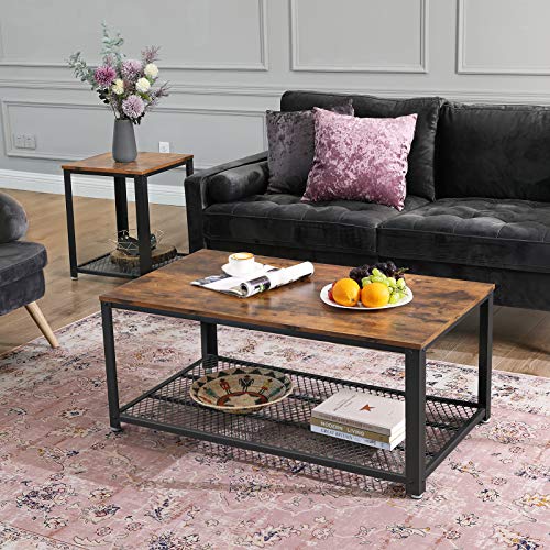 VASAGLE-Table-Basse-Vintage-Table-de-Salon-Bout-de-canap-avec-Grand-Plateau-Pieds-rglables-Protection-du-Plancher-Armature-mtallique-Rigide-Montage-Facile-Aspect-Vieux-Bois-LCT61X-0-1