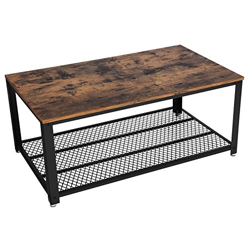 VASAGLE-Table-Basse-Vintage-Table-de-Salon-Bout-de-canap-avec-Grand-Plateau-Pieds-rglables-Protection-du-Plancher-Armature-mtallique-Rigide-Montage-Facile-Aspect-Vieux-Bois-LCT61X-0