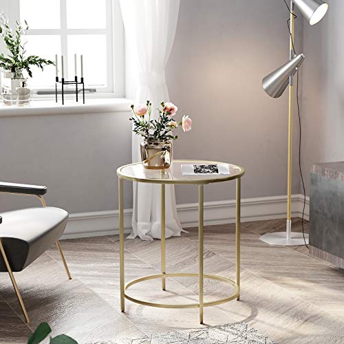 VASAGLE-Table-dAppoint-Ronde-Plateau-en-Verre-Tremp-Armature-Mtallique-Dore-Bout-de-Canap-Table-Console-Table-de-Chevet-Salon-Balcon-Robuste-et-Stable-Dcoratif-Dor-LGT20G-0-0