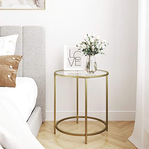 VASAGLE-Table-dAppoint-Ronde-Plateau-en-Verre-Tremp-Armature-Mtallique-Dore-Bout-de-Canap-Table-Console-Table-de-Chevet-Salon-Balcon-Robuste-et-Stable-Dcoratif-Dor-LGT20G-0-1
