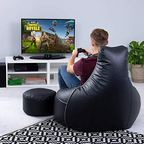 i-eX-Chaise-de-Jeux-et-Tabouret-Gratuit-Faux-Cuir-Une-Chaise-Pouf-Poire-de-Jeux-Taille-Homme-Idal-pour-Ceux-Qui-Jouent-aux-Jeux-de-vidos-AcierNoir-0-2