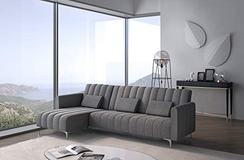 Comfort-Canap-dangle-Convertible-en-lit-Chaise-Longue-Milano-de-267cm-Convertible-en-lit-rversible-Gris-Clair-avec-Rayures-0-1