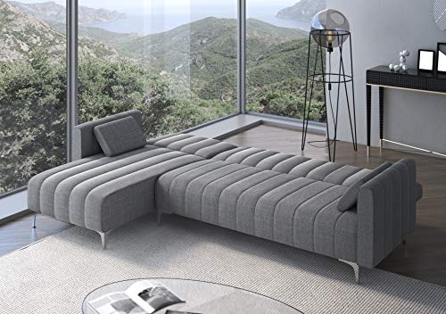 Comfort-Canap-dangle-Convertible-en-lit-Chaise-Longue-Milano-de-267cm-Convertible-en-lit-rversible-Gris-Clair-avec-Rayures-0-2