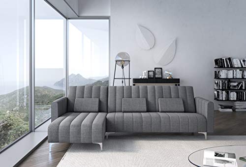 Comfort-Canap-dangle-Convertible-en-lit-Chaise-Longue-Milano-de-267cm-Convertible-en-lit-rversible-Gris-Clair-avec-Rayures-0