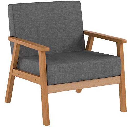 EGGREE-Fauteuil-Salon-Chaise-Rembourr-Rtro-en-Bois-et-Tissu-Gris-0