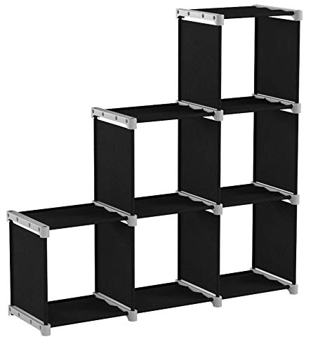SONGMICS-Bibliothque--6-Compartiments-tagre-escalier-Meuble-de-Rangement-Sparateur-pour-Salon-Chambre-Salle-de-Bain-Noir-LSN63H-0