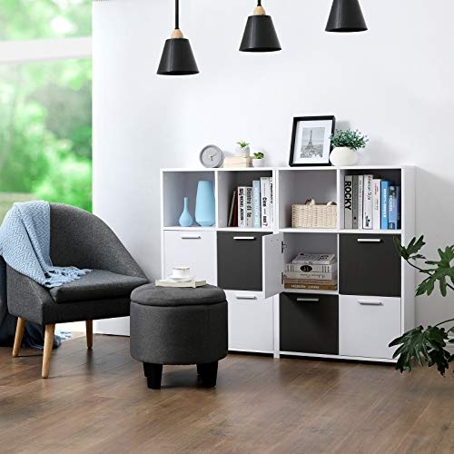 VASAGLE-Bibliothque-Meuble-de-Rangement-avec-6-Compartiments-4-Portes-Style-Moderne-Blanc-et-Gris-LBC28WG-0-0