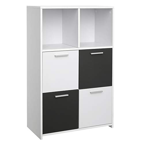 VASAGLE-Bibliothque-Meuble-de-Rangement-avec-6-Compartiments-4-Portes-Style-Moderne-Blanc-et-Gris-LBC28WG-0