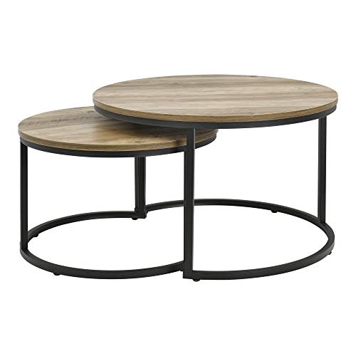encasa-Set-de-2-Tables-Basses-Rondes-Gigognes-Table-de-Salon-Panneaux-de-Particules-Mtal-Couleur-Bois-Noir-Tailles-0-0