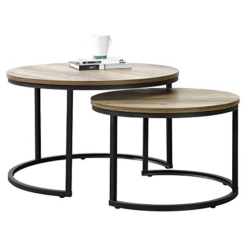 encasa-Set-de-2-Tables-Basses-Rondes-Gigognes-Table-de-Salon-Panneaux-de-Particules-Mtal-Couleur-Bois-Noir-Tailles-0