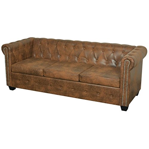 vidaXL-Canap-Chesterfield-3-Places-Cuir-Artificiel-Marron-Canap-de-Salon-0
