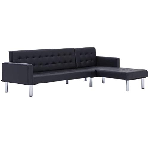 vidaXL-Canap-lit-en-Forme-de-L-pour-canap-dinvit-Canap-lit-Canap-dangle-Canap-dangle-Canap-en-Cuir-Canap-Canap-dappartement-Loungesofa-Noir-Simili-Cuir-0-0