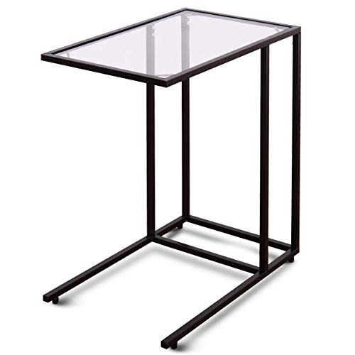 COSTWAY-Table-dAppoint-Table-Basse-Bout-de-Canap--caf-en-Verre-Tremp-et-Acier-35-x-555-x-65-cm-Noire-0