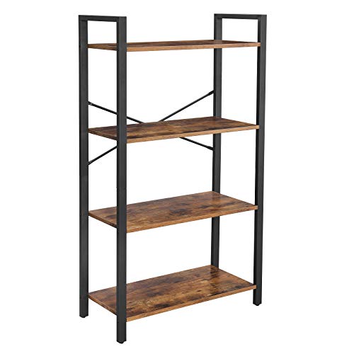 VASAGLE-Bibliothque-tagre-de-Rangement--4-Niveaux-tagre-chelle-Cadre-en-Fer-Stable-Chambre-Bureau-Style-Industriel-Marron-Rustique-LLS60BX-0