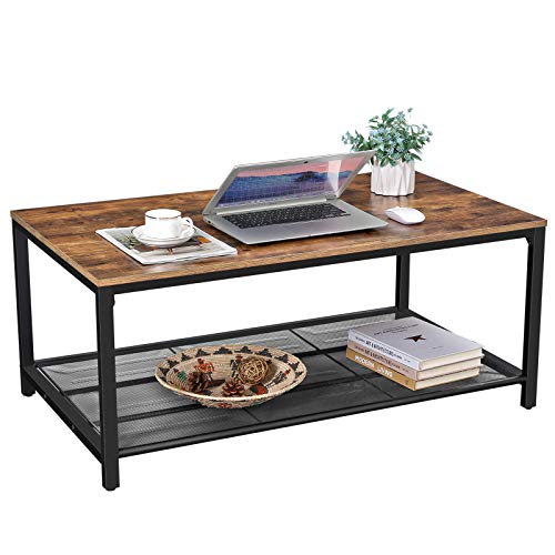 VASAGLE-Table-Basse-Table-de-Salon-avec-tagre-en-Maille-Large-Espace-de-Rangement-Montage-facile-Stable-Style-Industriel-Marron-Rustique-LCT64X-0-0