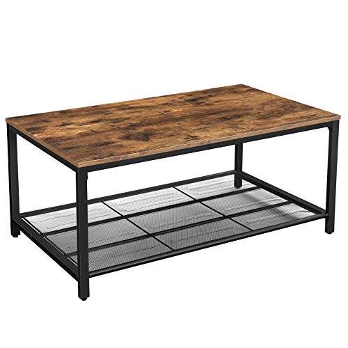 VASAGLE-Table-Basse-Table-de-Salon-avec-tagre-en-Maille-Large-Espace-de-Rangement-Montage-facile-Stable-Style-Industriel-Marron-Rustique-LCT64X-0