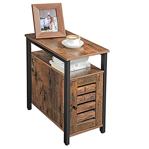 VASAGLE-Table-dAppoint-Table-Console-Bout-de-Canap-avec-Porte-2-Niveaux-tagre--Hauteur-Rglable-Structure-en-Fer-30-x-50-x-60-cm-Style-Industriel-Marron-Rustique-LET61BX-0-0