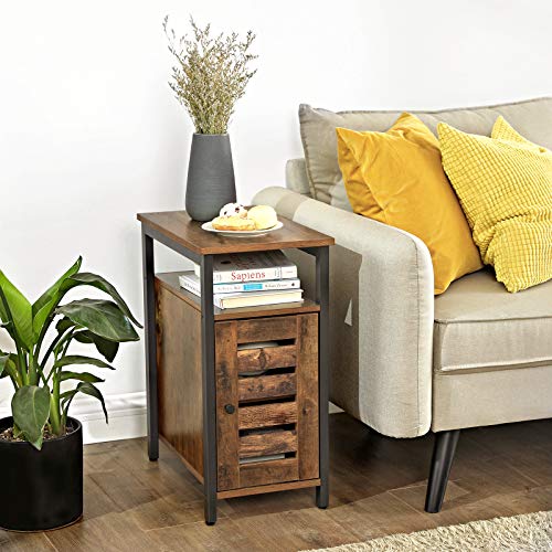 VASAGLE-Table-dAppoint-Table-Console-Bout-de-Canap-avec-Porte-2-Niveaux-tagre--Hauteur-Rglable-Structure-en-Fer-30-x-50-x-60-cm-Style-Industriel-Marron-Rustique-LET61BX-0-1