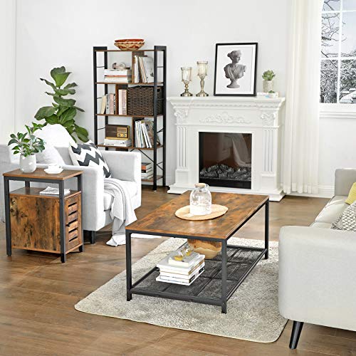 VASAGLE-Table-dAppoint-Table-Console-Bout-de-Canap-avec-Porte-2-Niveaux-tagre--Hauteur-Rglable-Structure-en-Fer-30-x-50-x-60-cm-Style-Industriel-Marron-Rustique-LET61BX-0-2